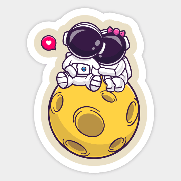 Cute Couple Astronaut Sitting On Moon Cartoon Sticker by Catalyst Labs